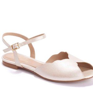 NEW Ahuva Ivory Vegan Bridal Flat Sandal, Vintage Inspired Summer Wedding Shoe